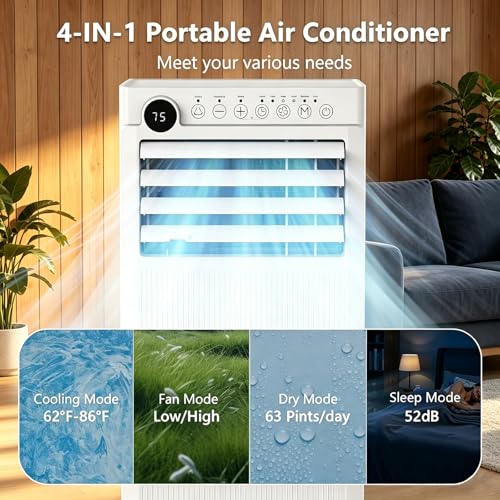 Image of Electactic 8000BTUs Portable Air Conditioner for Bedroom with Drainage-free Cooling, 4 in 1 AC Units Portable with Cool, Fan, Dehumidifier, Sleep, 24H Timer /Window Kits /Remote