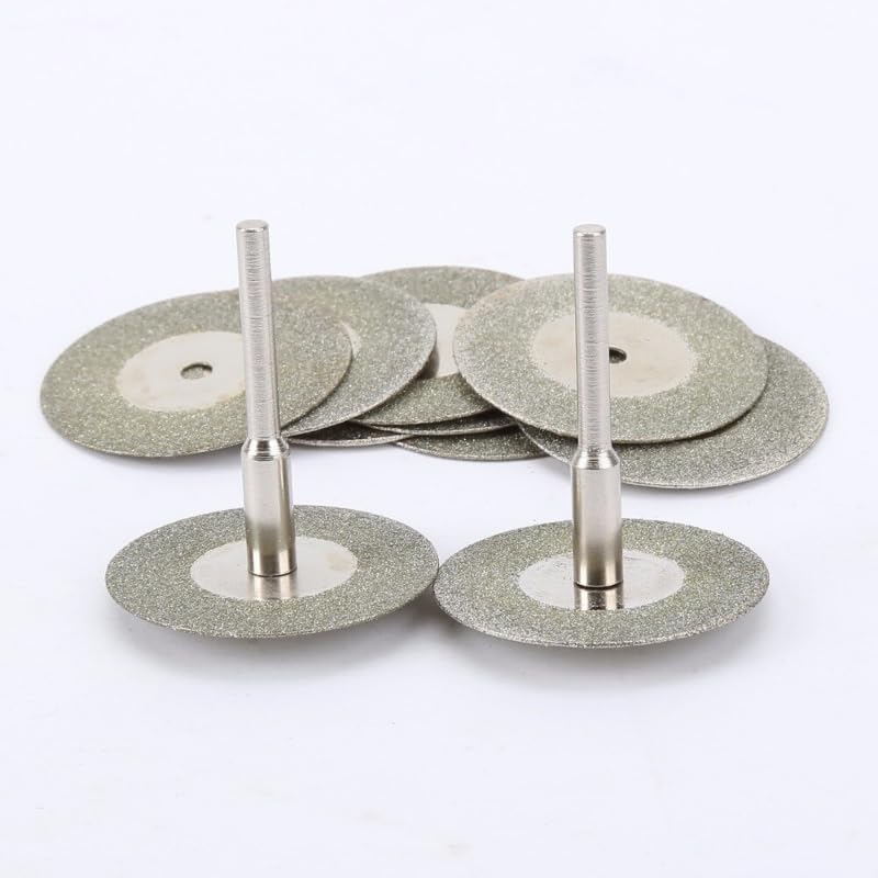 (10+2) pcs 30mm Diamond Cutting Discs Cut Off Mini Diamond Saw Blade with 2pcs Connecting 3mm Shank for Dremel Drill Fit Rotary Tool