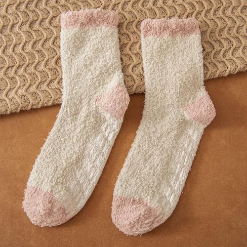 Image of Non Slip Fuzzy Socks Winter Women Cozy Hospital Socks,Cozy Hospital Socks Warm Fluffy Slipper Socks with Grips Home Grip Socks (5 Pairs,Multicolor)