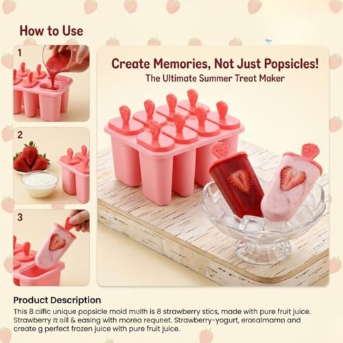Image of BPA Free Ice Lolly and Kulfi Maker Set of 8 Reusable Popsicle Moulds Food Grade Plastic Ice Cream Popsicle Maker for Home Kitchen Multicolor (Coral Pink)