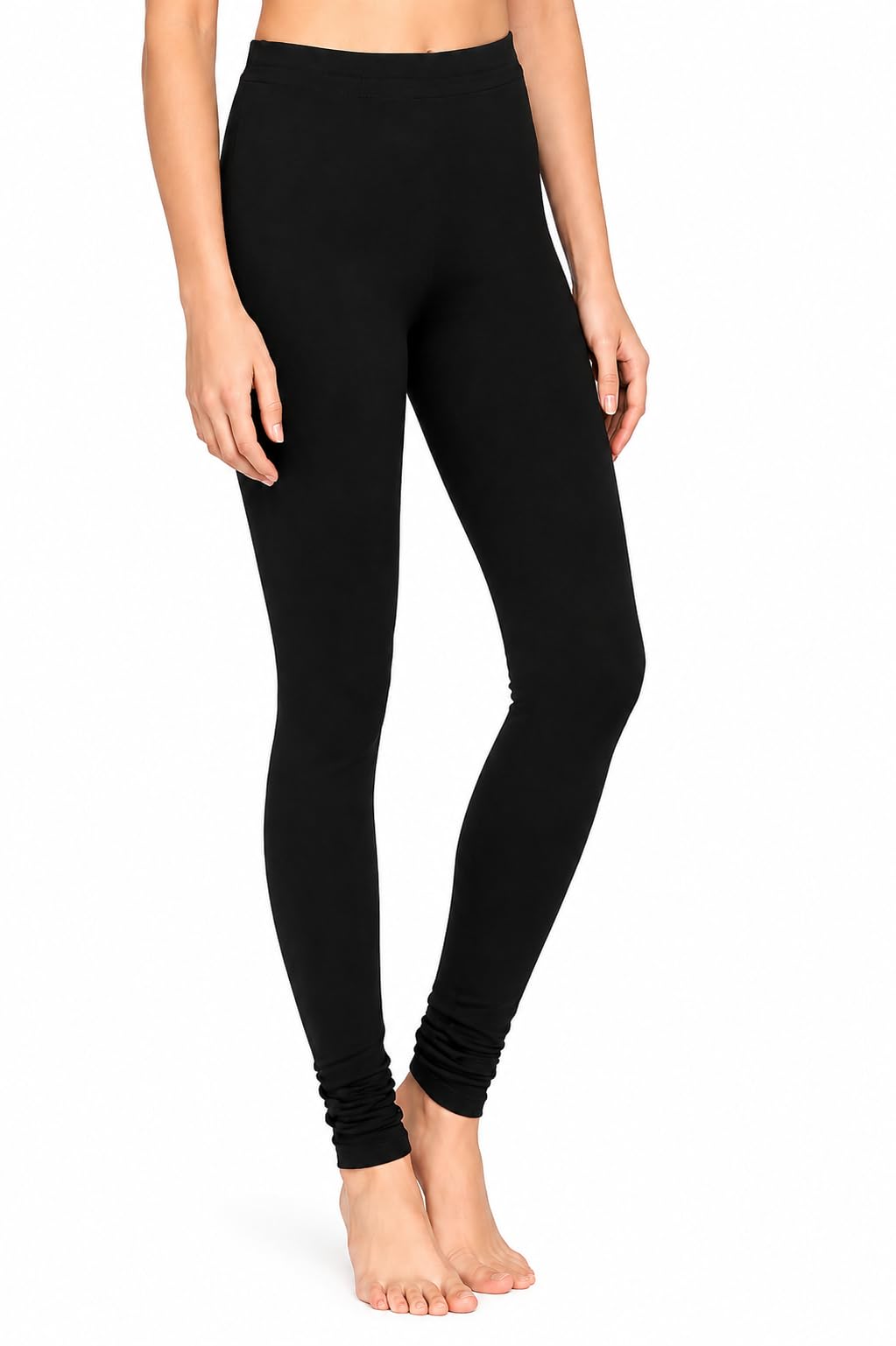 Women's Black Churidar Leggings Ankle Length Gathered Hem-picture-36