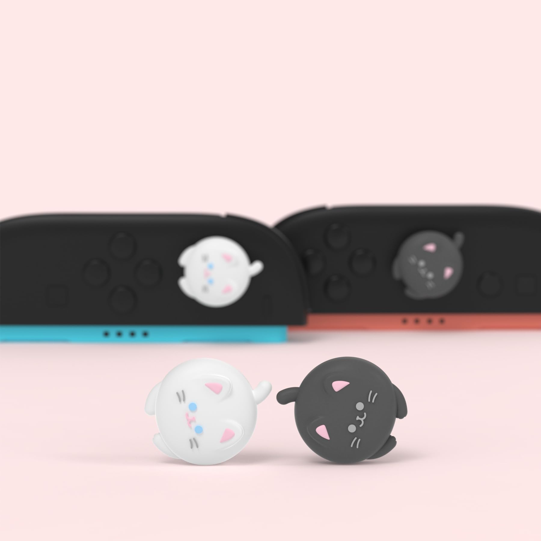 PlayVital 4 Piezas de Agarres para el Pulgar para Nintendo Switch 2 2025, Kawaii Tapas de Silicona para Joysticks de Joycon, Protector para Joystick, Accesorios para Switch 2 (Gatito Lindo)