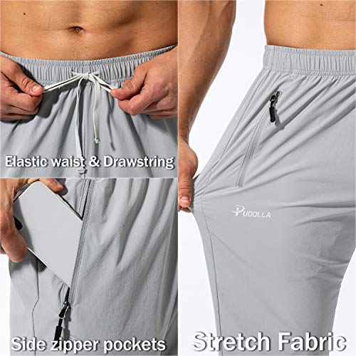 Image of Pudolla Men's Workout Athletic Pants Elastic Waist Jogging Running Pants for Men with Zipper Pockets