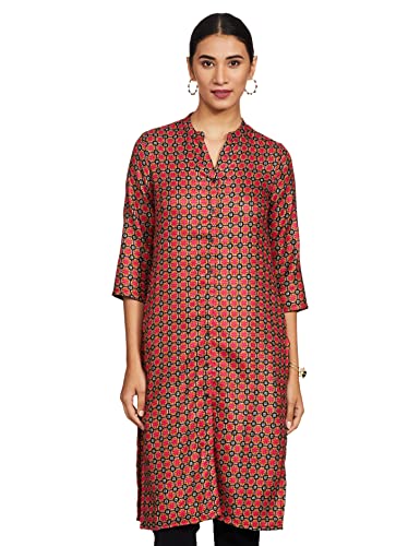 Image of Indigo Women's Cotton Regular Kurta (AW21 /BLC-091 C Black L Pink L)