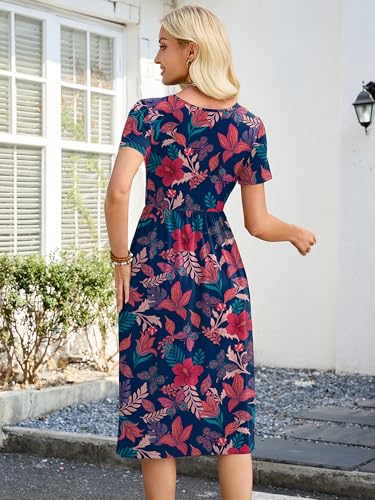 Image of Heymoments Women's Casual Short Sleeve Midi Dress Crewneck A Line Tiered Flowy Loose Travel Long Dresses with Pockets