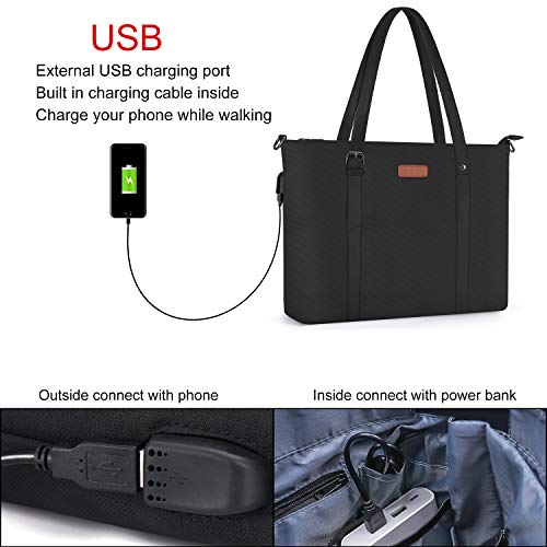 MOSISO USB Port Laptop Tote Bag (17-17.3 inch), Large Woman Organizer Work Business Office Travel Shopping Teacher Shoulder Bag Portable Carrying Handbag Compatible with MacBook & Notebook, Black2
