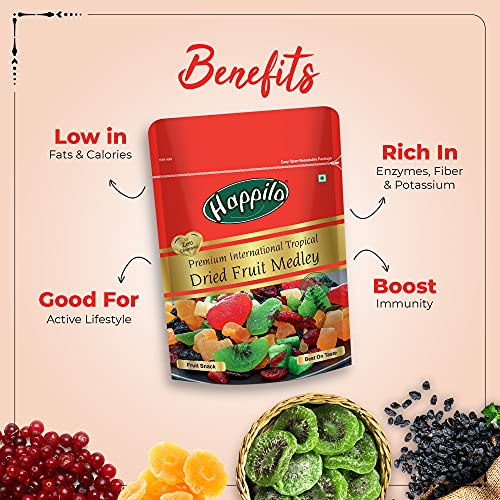 Image of Happilo Premium International Dried Tropical Fruit Medley 200g | Healthy Snacks, Dry fruits|Wholesome & Vitamin Rich Healthy Snack | No Artificial Colors | No Preservatives (Pack of 3)