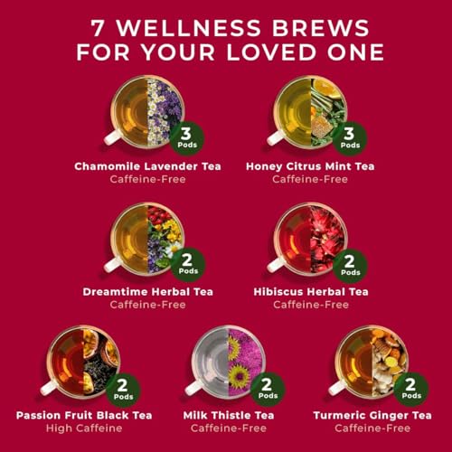 Image of Her Wellness Tea Pod Gift Set (16 Count) - 7 Flavors Assorted Variety Pack | Chamomile Lavender, Citrus Mint, Turmeric Ginger, Hibiscus, Milk Thistle, Dreamtime, Passion Fruit, for Women, Non-GMO