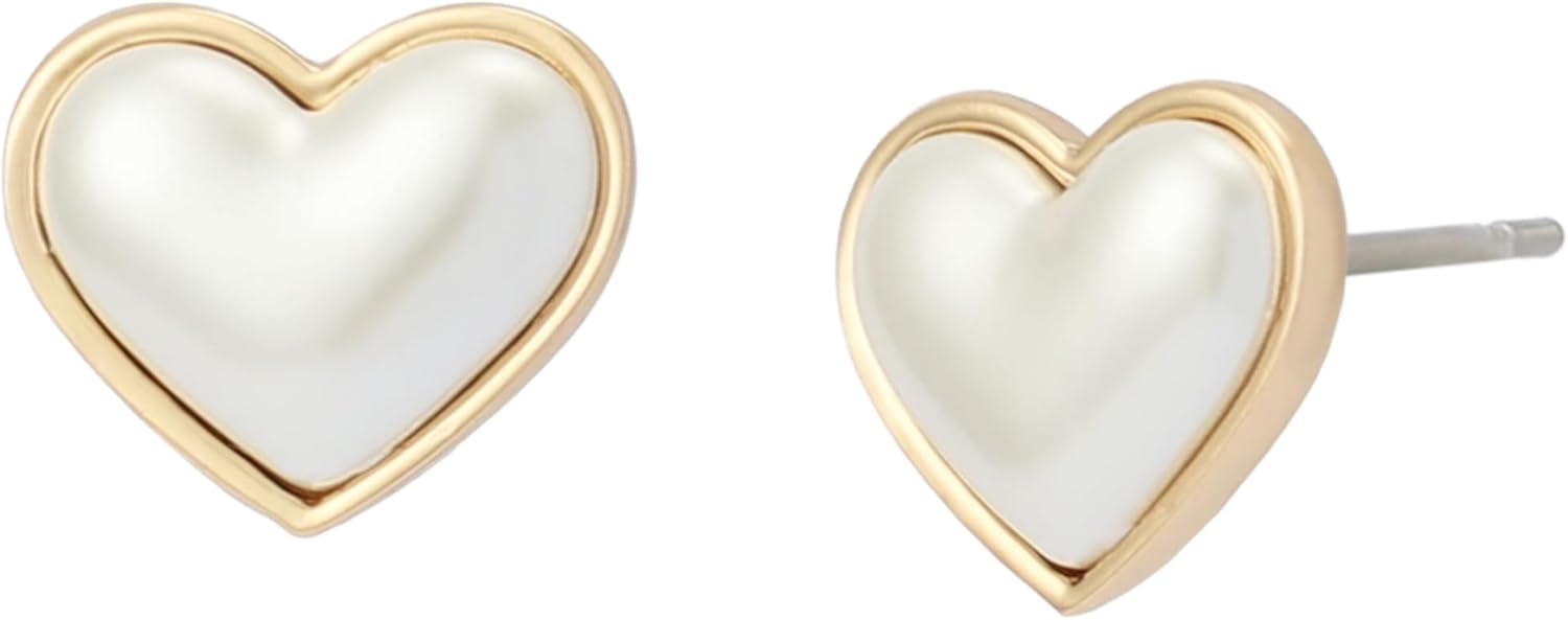 Betsey Johnson Jewelry Women's Pearl Heart Stud Earrings