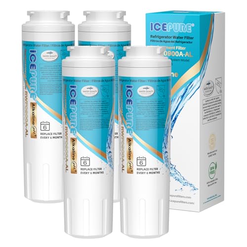 Image of ICEPURE Alkaline UKF8001 Refrigerator Water Filter Replacement for Whirlpool EDR4RXD1, EveryDrop Filter 4, Maytag UKF8001, 4396395, UKF8001P, UKF8001AXX, RFC0900A, UKF8001AXX-200, Enhances PH, 4 Pack