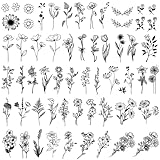 One Grace Mini Black Flower Temporary Tattoos - Realistic Long Lasting Waterproof Tiny Tattoos - Cute Floral Bouquet Wild Plants Small Tattoos for Women and Men