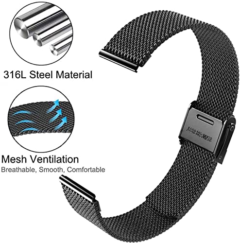 E ECSEM Metal Loop Bands Compatible for iTouch Sport 4 Adjustable Stainless Steel Replacement Wristbands Quick Release Watch Strap for iTouch Sport 4 Sport Smartwatch Women Men (Black)