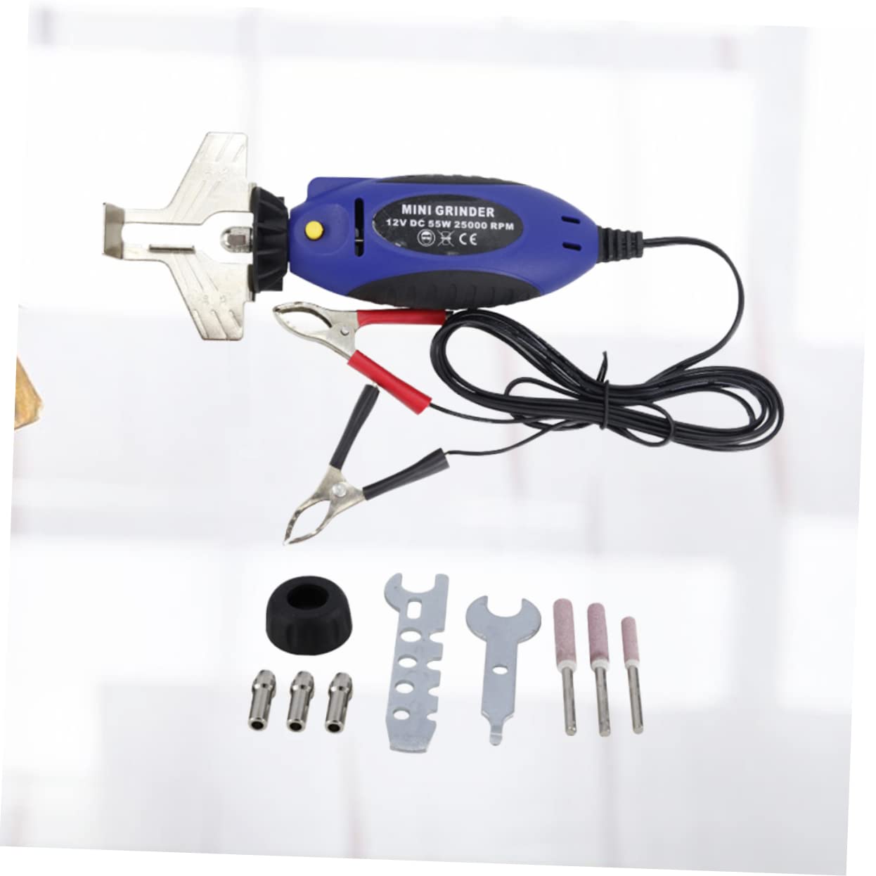Kisangel 12v Máquina De Afilar Cadenas Eléctrica De Herramienta Manual De Afilado Diseño Ergonómico y Fácil De Usar Incluye Piedra De Afilar y Llave Color Azul Para Mantenimiento De