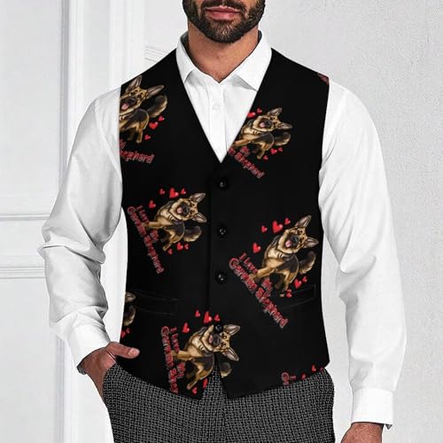 I Love My German Shepherd Mens Slim Fit Suit Vest Dress Waistcoat Casual Business Vest2