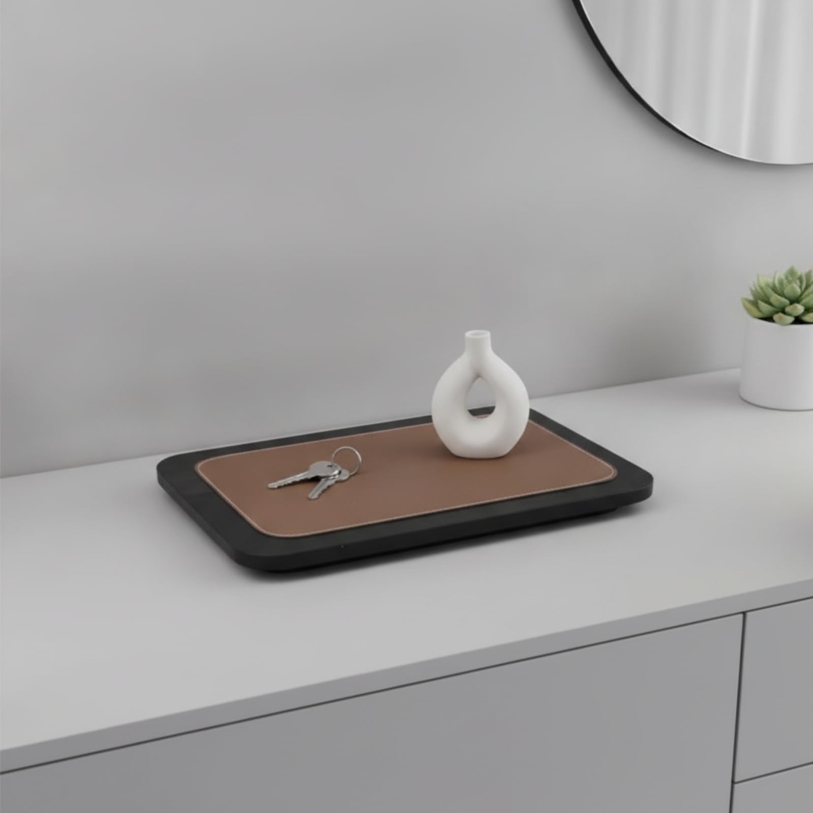 Vassoio con Interno in Materiale, Grigio, Grande 45 30 3.5cm | Minimalista, Moderno, Svuotatasche, per Comò