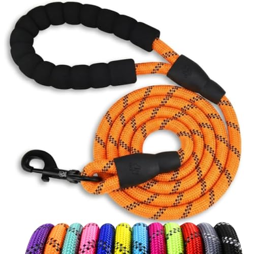 Image of PAWPRO HANDMADE 5 Ft Heavy‑Duty Reflective Dog Leash - Soft Padded Handle + 360 Swivel Clip - Strong Nylon Rope, Tangle‑Free, Safe Night Walks - Ideal for, Medium & Large Dogs (Blaze Orange, 5 Feet)