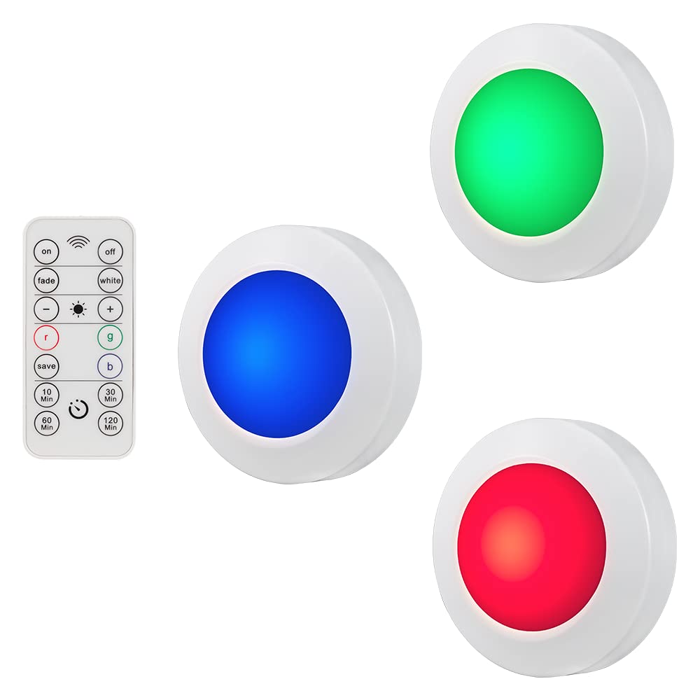 EnergizerLED Puck Lights, 3 Pack, Color Changing, Battery Powered, Under Cabinet Lighting, Wireless Lights, 40 Lumens, Remote Controlled, Perfect for Under Cabinet, Bedroom, Closets, and More, 50014