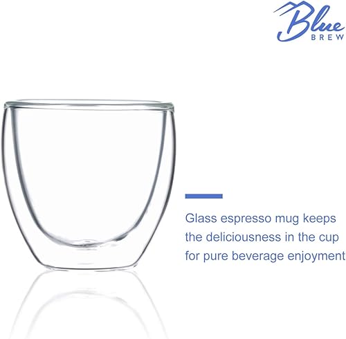 Miniatura 2 de BLUE BREW Vasos Expresso Shots de 2.5 onzas, vasos de café de vidrio aislado de doble pared, juego de 2, vasos de café aptos para microondas y