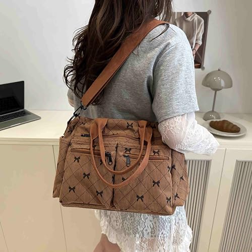 Bolso tote marrón con múltiples bolsillos y cierre miniatura 2