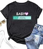 Pregnancy Announcement Shirt for Women Funny Baby Loading Letter Print Tshirt Casual New Mommy Tees, Dark Grey 3, XL