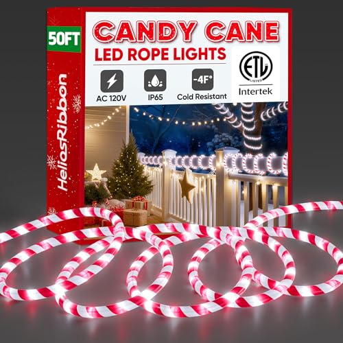 50FT Candy Cane Rope Lights, Christmas Led Rope Light Outdoor