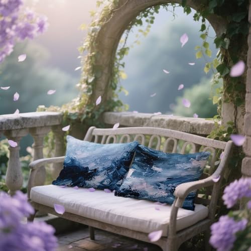 Housse coussin exterieur impermeable 60x120 cm en lin lot de 2 abstrait moderne pour salon de jardin - 5
