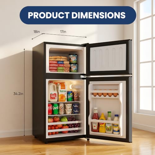 Image of 3.2 Cu.Ft Mini Fridge with Freezer, 2 Door Small Refrigerator with Adjustable Thermostat Energy-efficient Low Noise, Compact Fridge for Bedroom, Office, Dorm, Black