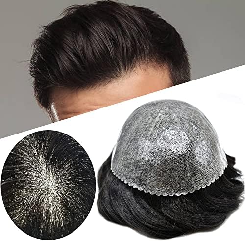 Toupee for Men Hair Replacement System LYRICAL HAIR Full Poly Thin Skin Mens Toupee All PU Injection Toupee Wavy Hairpiece for Men Soft Human Hair Piece Grey White Black Brown Blonde Color Male Protheses Hair Units (8X10", JET BLACK 1#)
