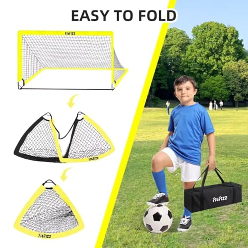 Soccer Goal, Soccer Goals for Backyard, 6x4ft Portable Pop Up Soccer Net Set, Soccer Training Equipment with Soccer Ball, Ladder and Cones(Yellow) by FITFIZZ - Image 3