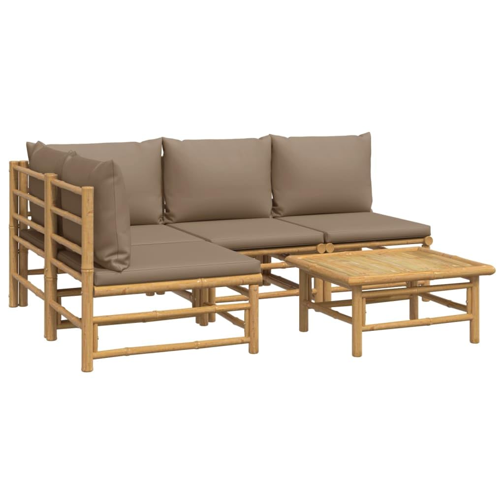 Outdoor Lounge meble ogrodowe na zewnątrz balkon stół i krzesła 5-częściowy zestaw wypoczynkowy ogrodowy z poduszkami, kolor taupe bambus