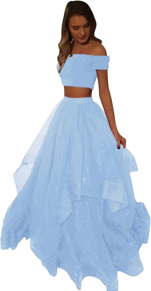 Light Blue 2 Piece Prom Dresses