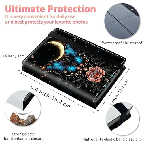 Image of Photo Album 4x6 120 Pockets Photos with Strong Elastic Band, Small Mini Albums Sheet Protector Folder for Photos, Album for Family Wedding Women Men Baby Vacation Gift, Butterfly Moon