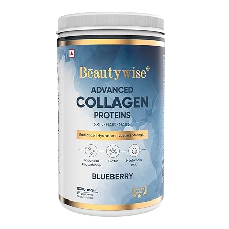 Beautywise Advanced Marine Collagen Proteins Powder With Hyaluronic Acid, Glutathione & Biotin | No Smell & Easy To Mix With No Added Sugar 250G(Blueberry Pack Of 1)