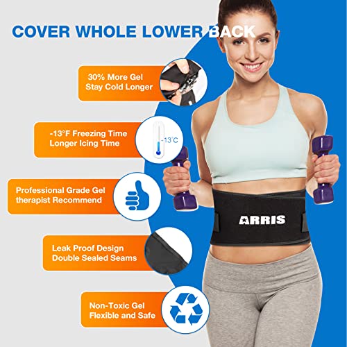 Gel Ice Pack for Back, ARRIS Back Ice Wrap with Support Belt for Pain Relief, Flexible Hot Cold Therapy Back Brace for Waist, Lower Lumbar, Injuries, Sciatic Nerve…