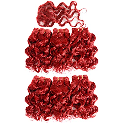 Aiokrtse Extensions de cheveux brésiliens vierges 100 % humains - 6 trames de cheveux bouclés - 20,3 cm avec 1 petite fermeture - Couleur rouge (6 trames de 20,3 cm = environ 230g) Cover