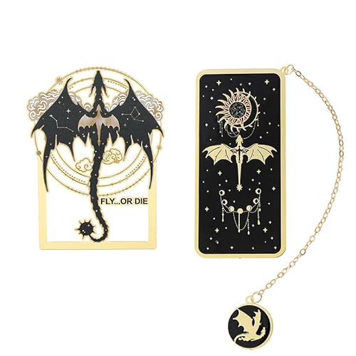 Fantasy Fourth Wing Dragon Bookmark - Cute Metal Bookmark Combines Dragons, Swords, Glow-in-The-Dark Feathers Elements, a Collectible Gift for Novel Fans Book Lover(2pcs Style B)