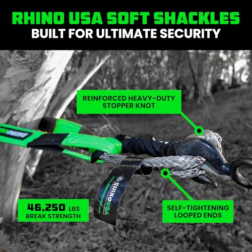 Image of Rhino USA Synthetic Soft Shackle Rope (2-Pack) - 44,050lb Offroad Recovery | 1 /2in x 22in Soft Shackles, 44,050lb Min Break Strength. For Truck, UTV, ATV. Compatible with Jeep, Toyota, Ford. Gray