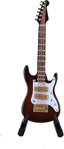 Vista 11 de Guitarra eléctrica en miniatura de madera con soporte y estuche, mini instrumento musical, réplica de guitarra eléctrica, figuras coleccionables