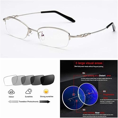 Miniatura 2 de Mitad Marco Grabado Flexible Titanio Multifocal Transición Progresiva Fotocromática Gafas De Lectura De Las Mujeres