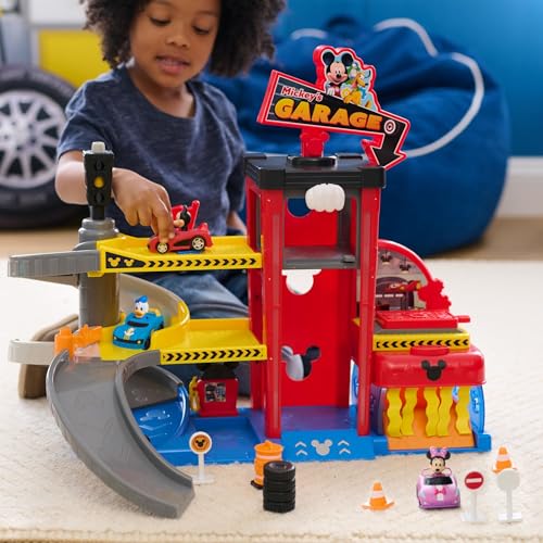 Disney Junior Mickey Mouse Ready to Race Toy Car Garage, Lights and Sounds, 20-piece Vehicle Playset, Includes Bonus Character, Amazon Exclusive by Mickey Mouse - Image 3