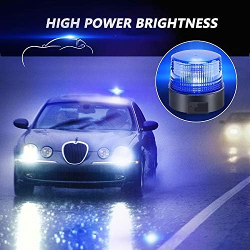 Led Battery Strobe Light, 12-24V Blue Emergency Magnetic Battery Flashing Warning Beacon for Truck Vehicle