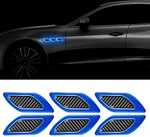 TOMALL 6Pcs 3D Strong Reflective Stripe Sticker for Car Fender Hood Bumper High-Intensity Night Visibility Reflective Decal Safety Warning Diamond Grade Carbon Fiber Universal for Car SUV (Blue)