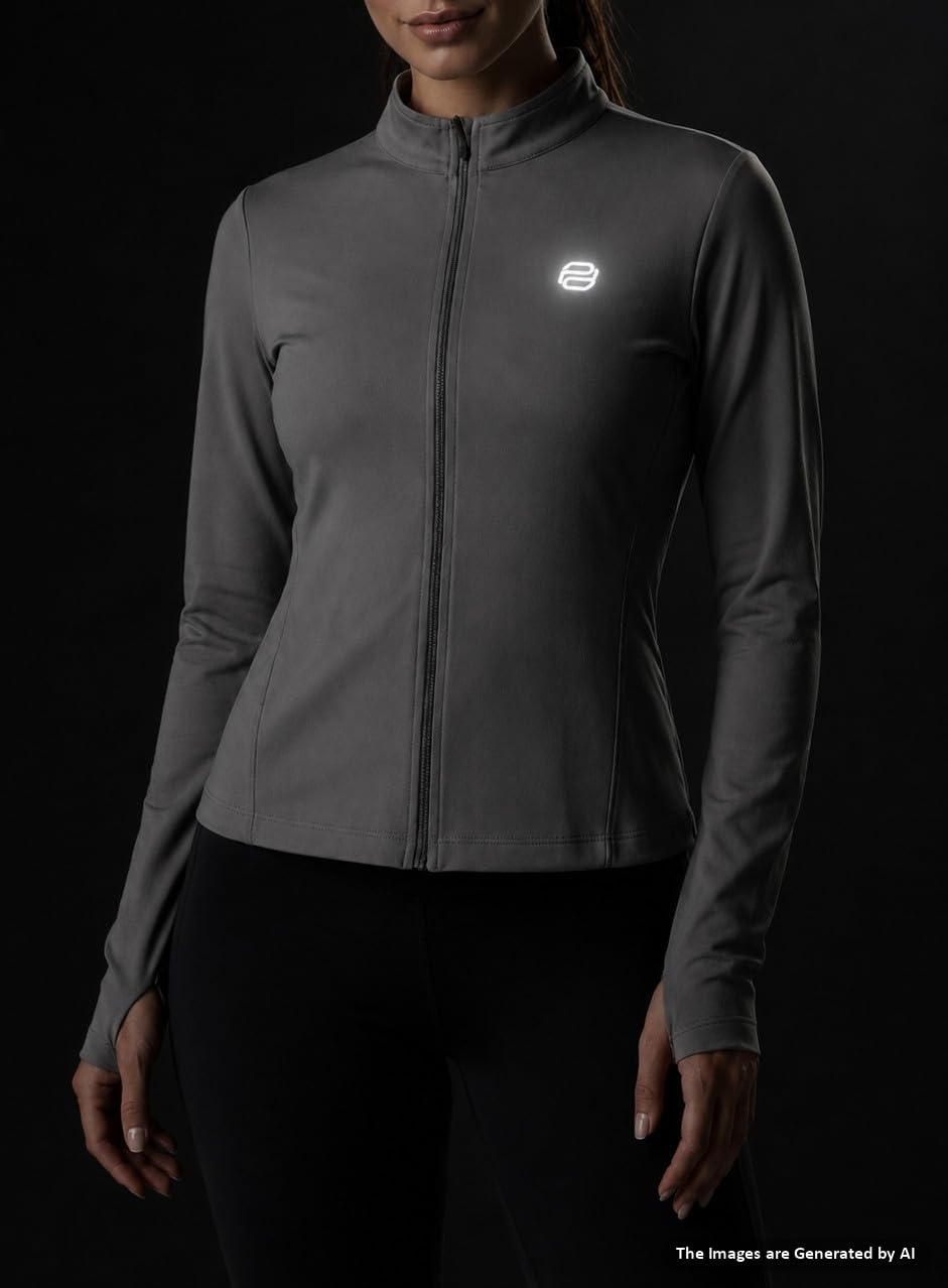 PUMPD Women's Jacket | Slim Fit | Thumb Hole Open Sleeve | With zipper | Perfect for workout | GREY | L 2