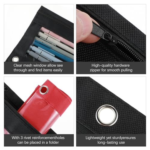 Ymapinc Estojo para fichário com 3 anéis, bolsa para fichário com zíper liso, estojo de lápis transp