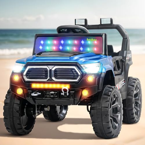Image of Baybee Trojan Battery Operated Jeep for Kids with RGB Windshield Light, Bluetooth, USB & Music | Baby Big Ride on Battery Car | Electric Jeep Car for Kids to Drive for 2 to 6 Years Boys Girls (Blue)