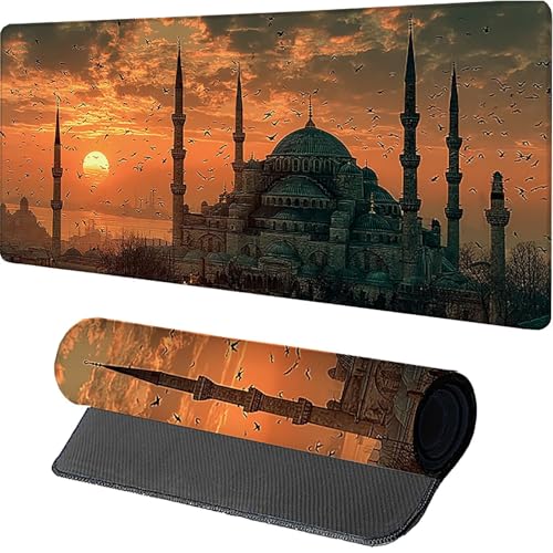 Gaming Musmatta Solnedgång, Landskap Skrivbordsmatta 1600x800x3mm, XXL Musmatta med Sydda Kanter, Skrivbordstillbehör, Skrivbordsmatta med Halkfri Gummibas, För Kontor, Bärbar dator, PC, E-9698