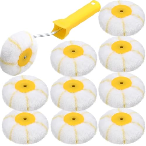 Leumoi 10 Pieces Corner Paint Roller Kit Including 9 Pcs Drywall Corner Tool 3 Inch Paint Roller, 12 Inch Handle for Drywall Mud Application(Yellow)