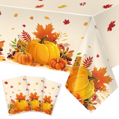 Image of Miucat 3Pcs Thanksgiving Tablecloth, Disposable Rectangular Fall Tablecloth for Thanksgiving Theme Decorations Tables Decor Supplies,108 x 54 Inch