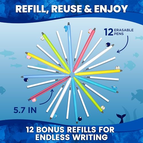 Image of BUNMO 12 Erasable Gel Pens - Cute Animal Fine Point Pens for Kids