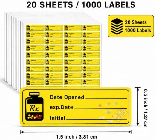 1000 pcs Date Opened Date Expired Stickers 1.5 x 0.5 inch Medication Instruction Pharmacy Expiration Date Drugstore Label Drug Pills EXP Dates Sticker for Inventory Pills Organized image 4